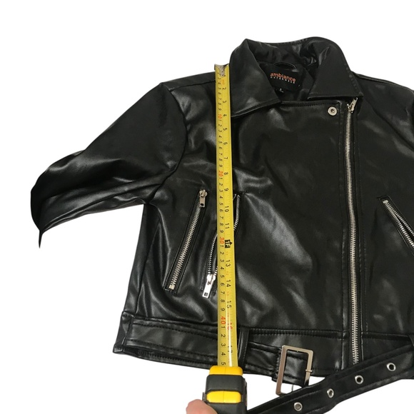 Ambiance Black Faux Leather Moto Jacket | Belted Biker Style - Picture 6 of 11